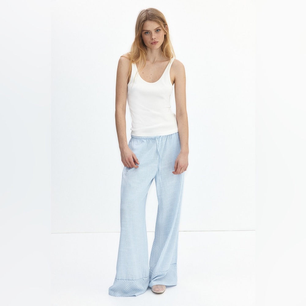 H&M Sky Blue Striped Women's Flare Jeans